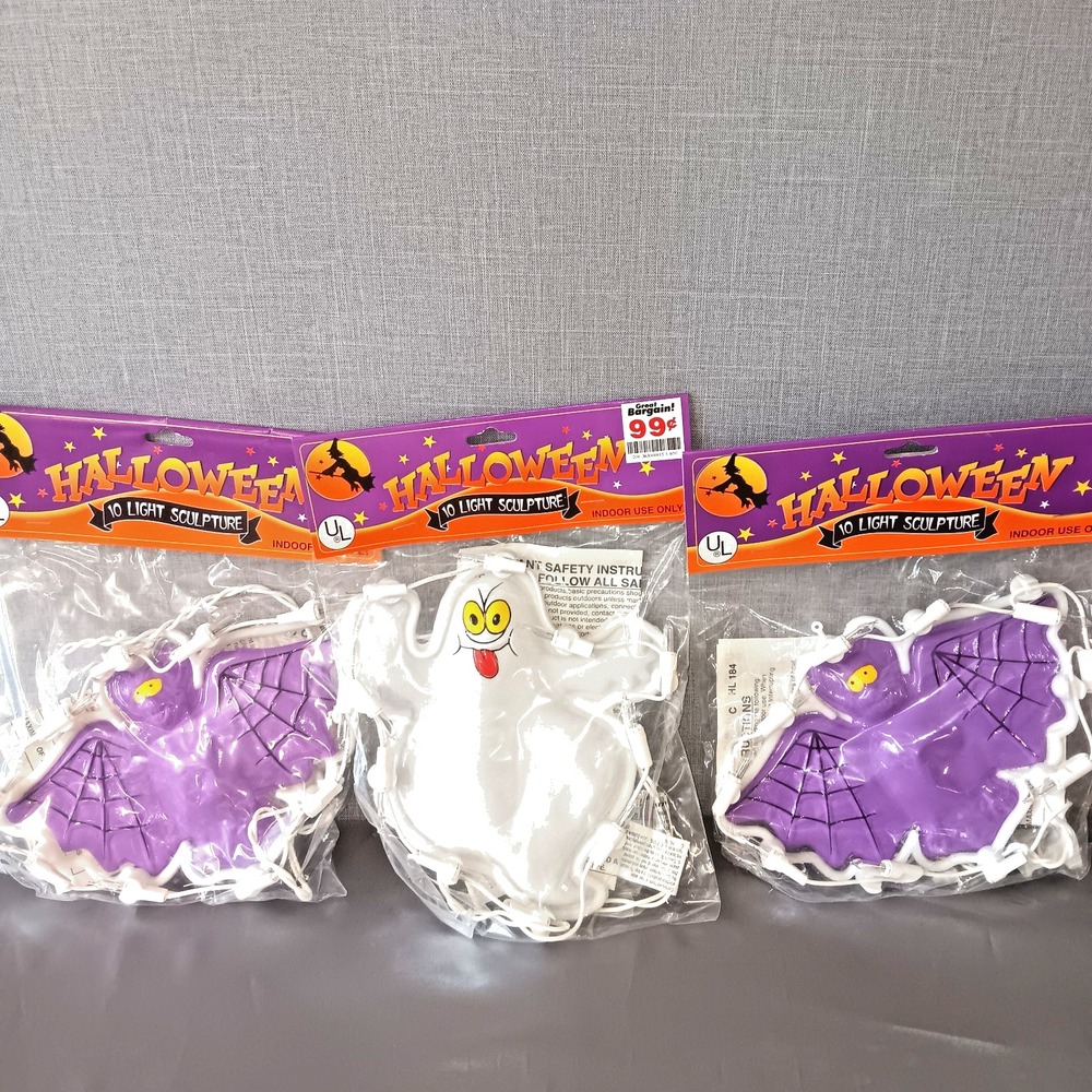 VTG 90s Halloween Light Up Sculpture Set 3 Bat Ghost Indoor Retro String Lights‎
